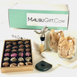 Gourmet Chocolate Candies and Wine Accessory Gift Box. 1 lb of Dark Chocolate Gourmet Truffle Cream Candies, a Whale Aerator and Pourer, two Etched