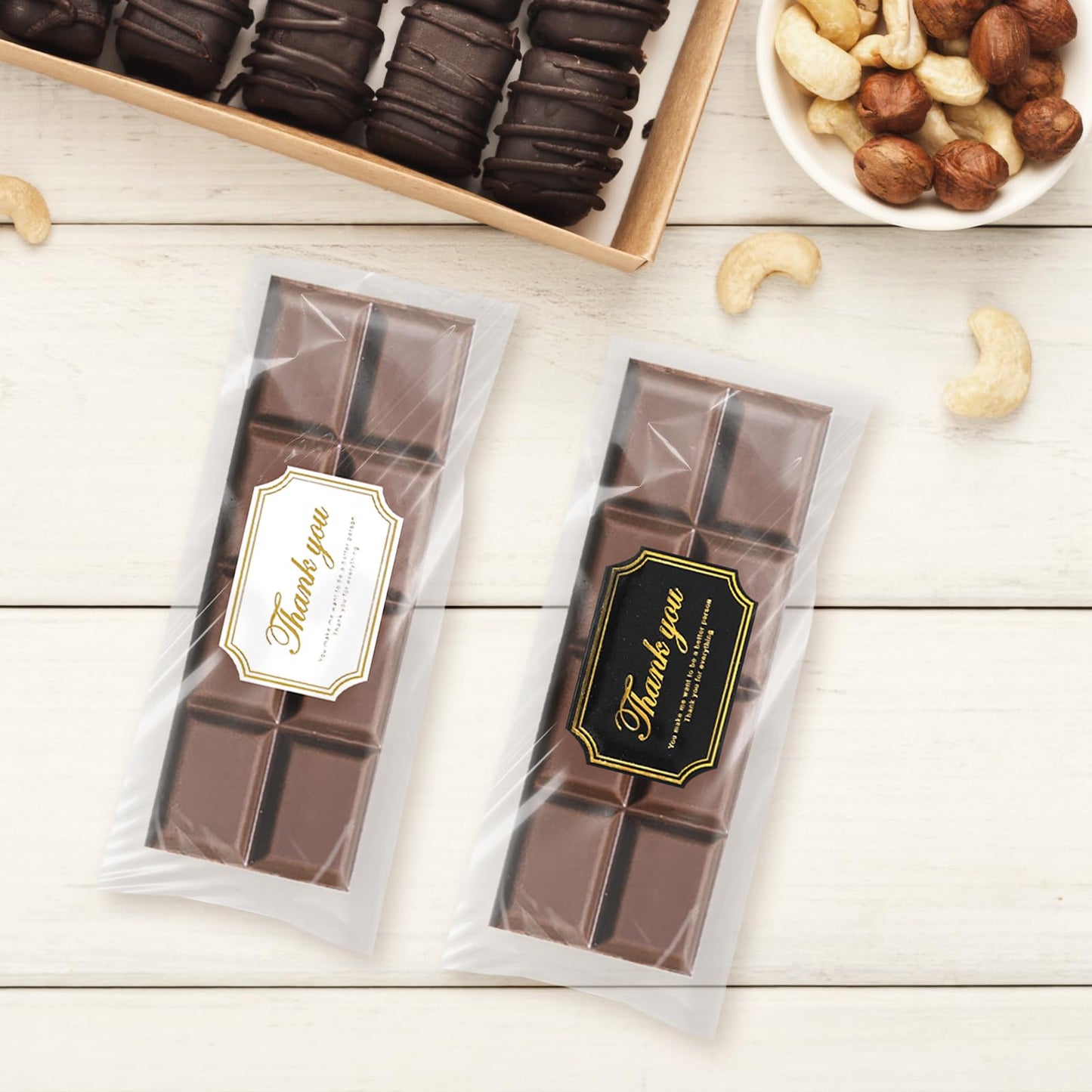 Qiuruoo 200 Pcs Chocolate Bar Wrappers with 200 Pcs gold foil Thank You Stickers - 3.2 x 4.5 Inch Candy Bar Wrappers - Self Adhesive Small Plastic Wax