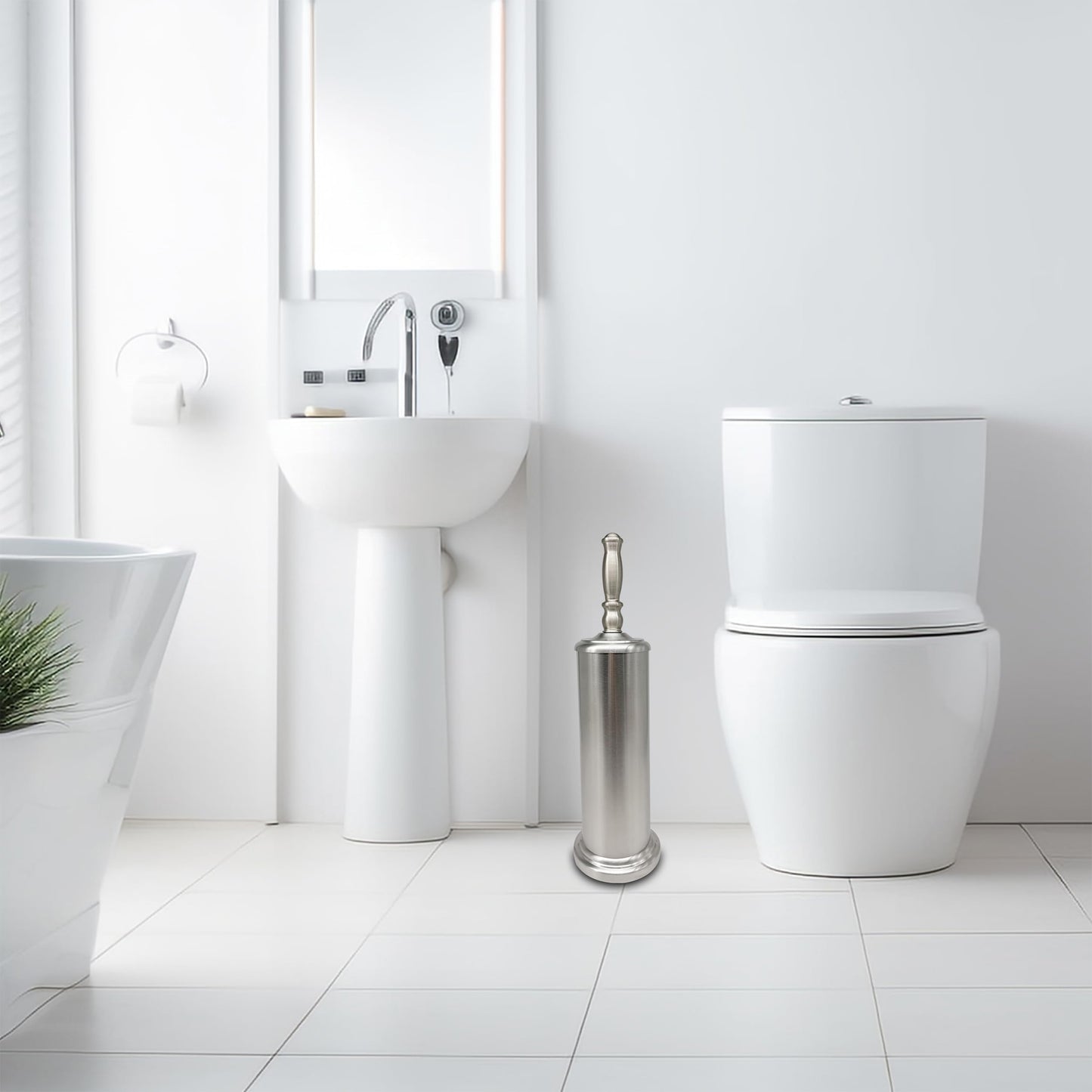 Indecor Home Metal Toilet Bowl Brush with Holder Premium Bathroom Cleaning Set Rustproof Hygienic Durable Elegant Finish