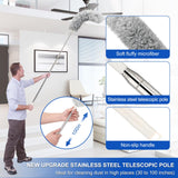 Microfiber Duster with Extension Pole(Stainless Steel) 30 to 100 Inches, Washable Dusters, Reusable Dusters, Bendable Duster for High Ceiling