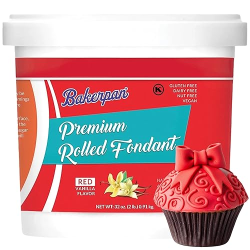 Bakerpan Premium Rolled Red Fondant for Cake Decorating - 2 Pounds, Vanilla Flavor