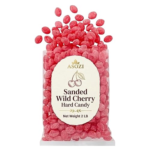 Wild Cherry Drops Hard Candy 2lb- Bulk Pack Old Fashioned Hard Candy - Cherry Candy Flavor- Sanded with Sugar - Perfect for Sore Throats (Wild Cherry)