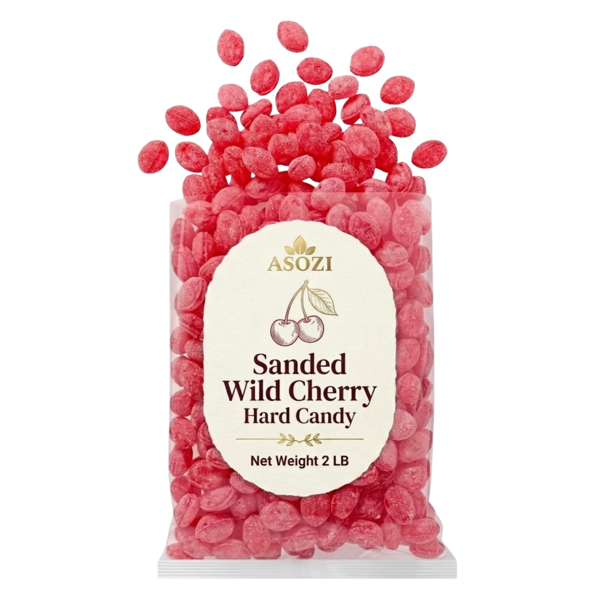 Wild Cherry Drops Hard Candy 2lb- Bulk Pack Old Fashioned Hard Candy - Cherry Candy Flavor- Sanded with Sugar - Perfect for Sore Throats (Wild Cherry)