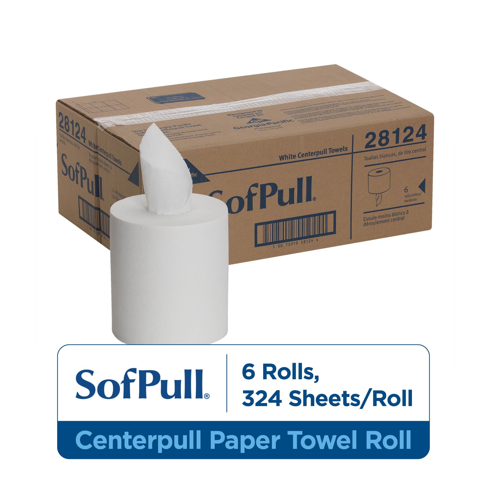 Georgia-Pacific SofPull Centerpull Regular Capacity Premium Paper Towel, White, 28124, 324 Sheets Per Roll, 6 Rolls Per Case