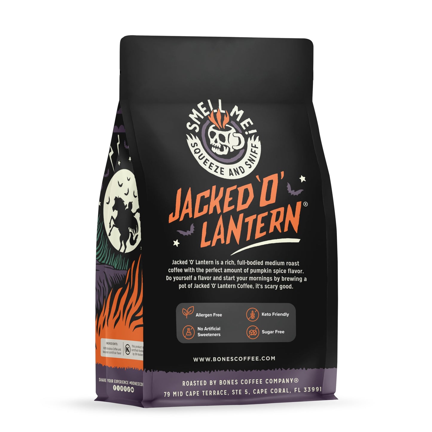 Bones Coffee Company Jacked 'O' Lantern, Pumpkin Spice Flavored Coffee, Medium Roast Low Acid Arabica Beans Compatible with Auto drip and French Press