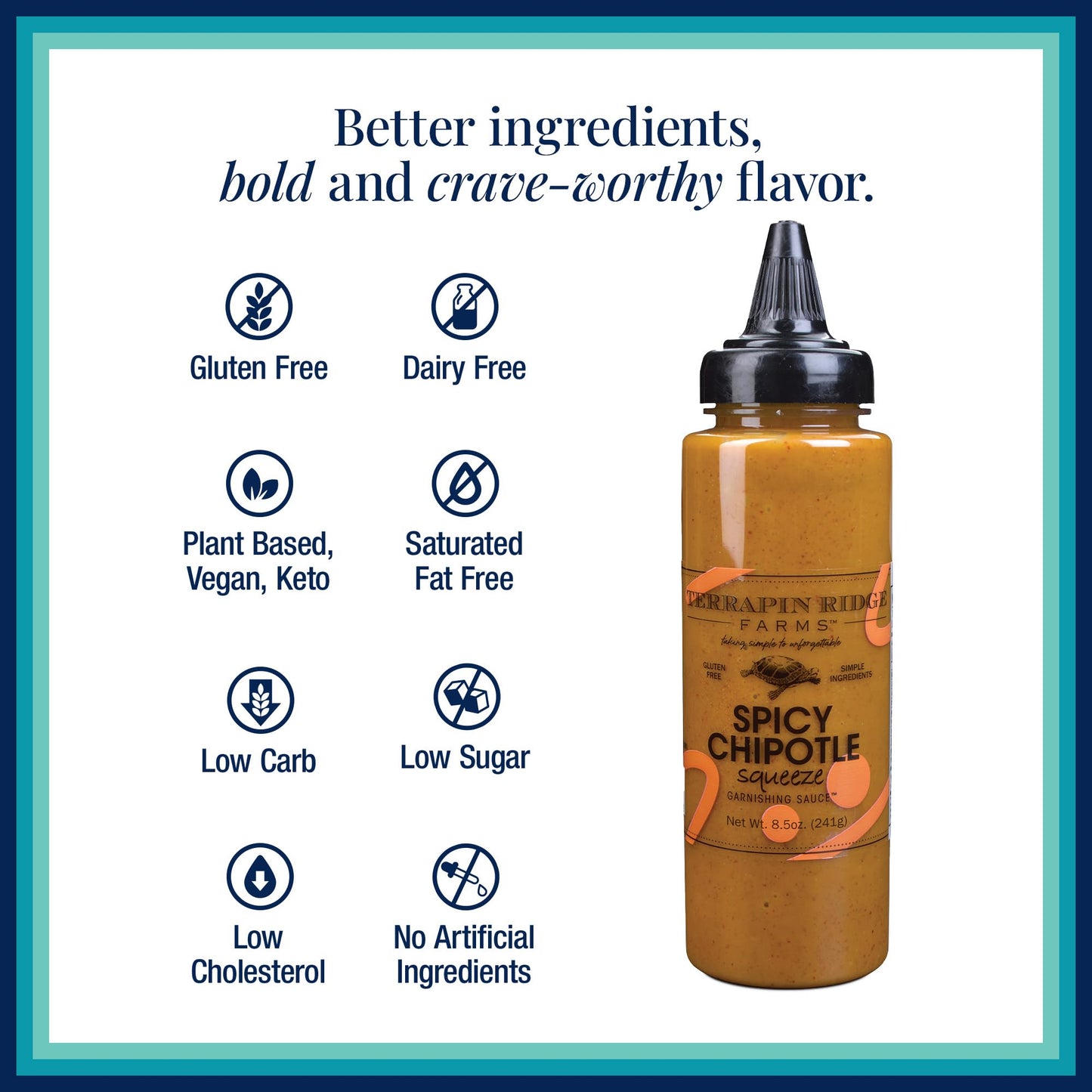 Terrapin Ridge Farms Spicy Chipotle Garnishing Sauce - Smoky & Zesty Sauce for Tacos, Sandwiches, Seafood & More - 8.5 oz Bottle