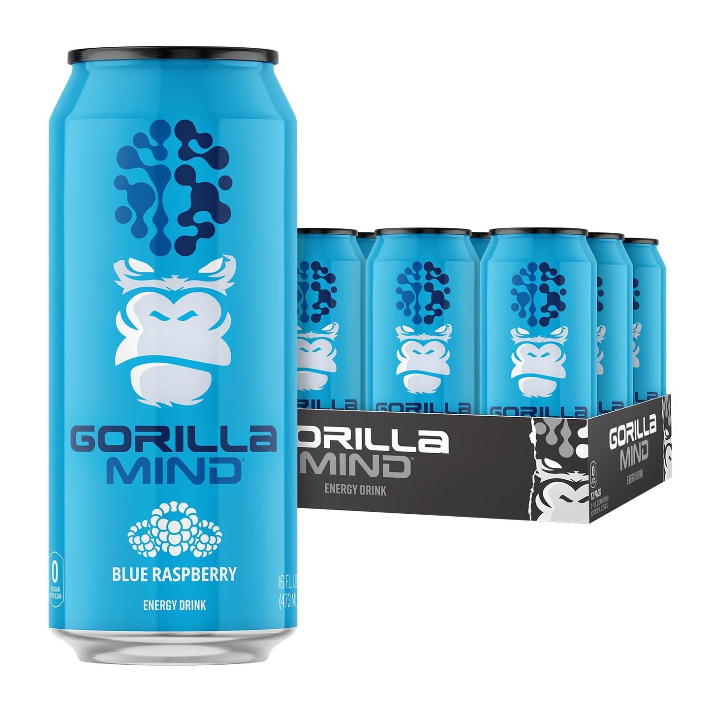 Gorilla Mind Energy Drink | Unmatched Energy · Amplified Focus | N-Acetyl-L-Tyrosine, Alpha-GPC, 200mg Caffeine, Uridine, Saffron | 0 Sugar Or