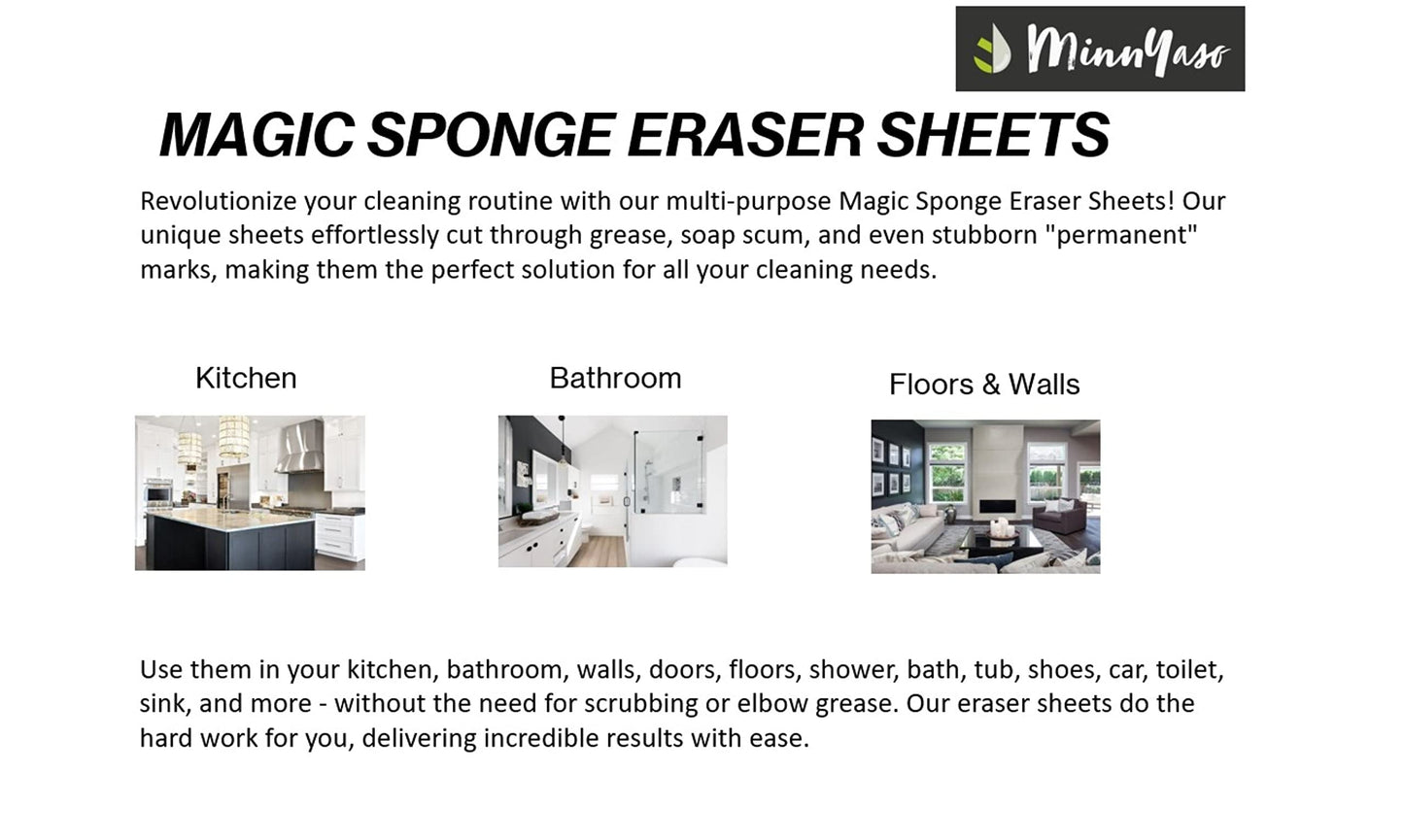 MinnYaso 100 Pack Extra Large - Extra Thick - Super Durable Magic Sponge Eraser Sheets 7.25" x 4.5" x 0.12" | All Purpose Household Cleaner Pads