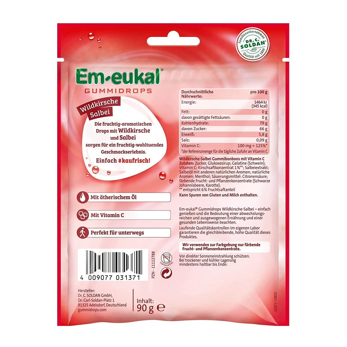 Em-eukal Gummidrops Composition of Juicy-Fruity Wild Cherry and Fresh Sage - Chewing Pleasure in a Class of its Own,90 g.(Pack of1)