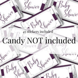 Amanda Creation Striped Purple & Silver Baby Sprinkle Baby Shower Mini Chocolate Candy Bar Sticker Wrappers, 45 1.4" x 2.6" Wrap Around Labels, Great