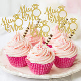 36PCS Glitter Gold Miss to Mrs Cupcake Toppers Ring Cupcake Picks for Proposal Party Bridal Shower Engagement Newly Married Happy Wedding Party