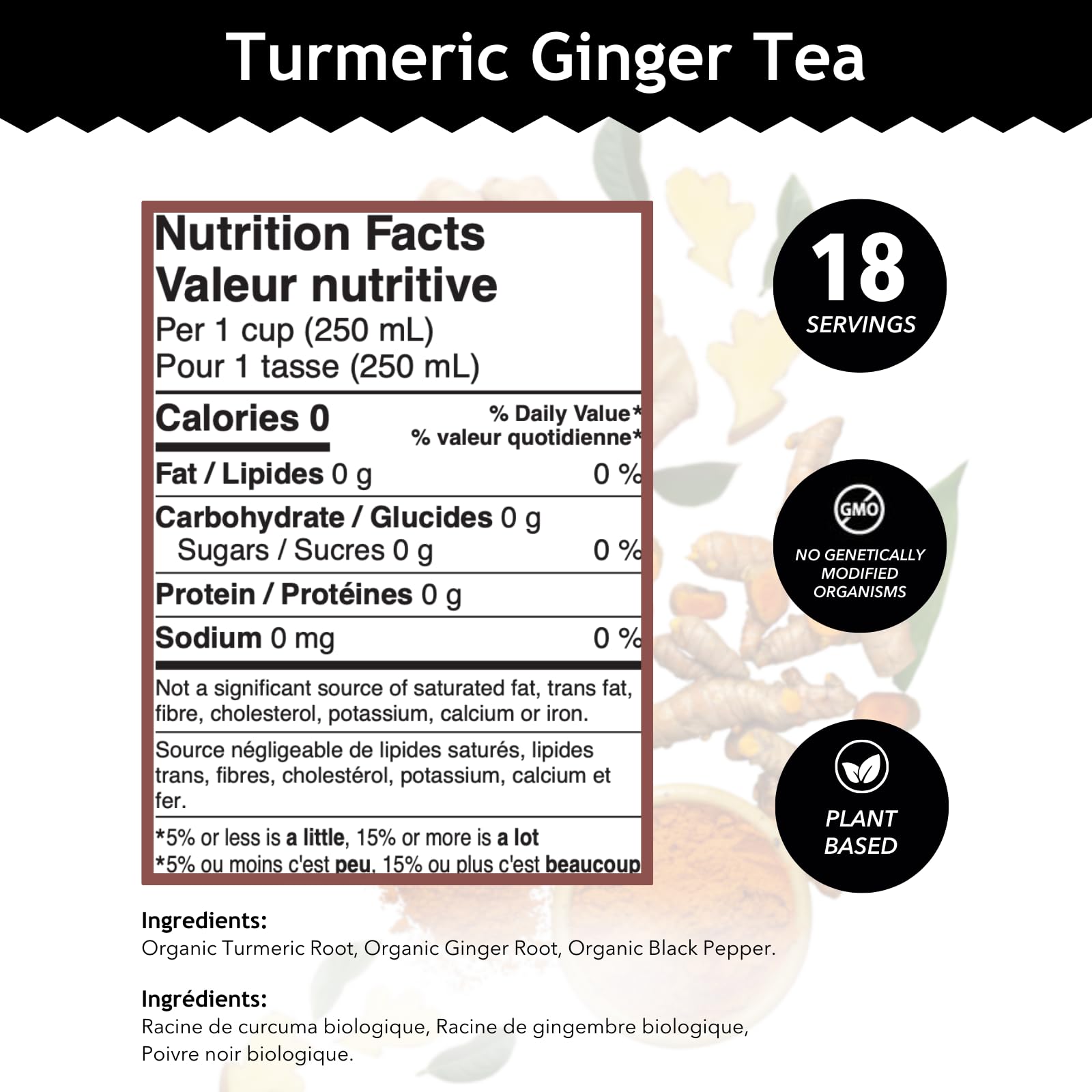 Buddha Teas Organic Turmeric Ginger Tea - OU Kosher, USDA Organic, CCOF Organic, 18 Bleach-Free Tea Bags