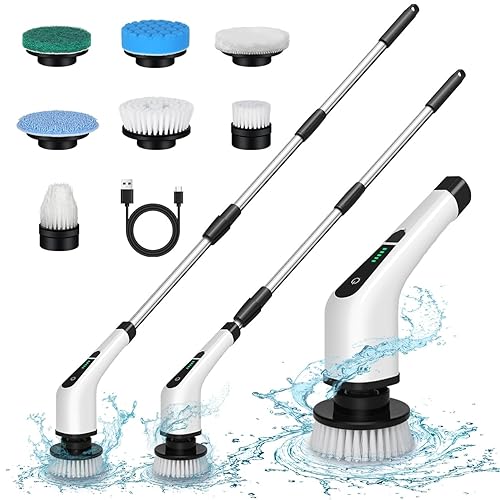 Electric Spin Scrubber Cordless Bath Tub Power Scrubber Bathroom Cordless Cleaning Brush with 7 Replaceable Drill Brush Heads Shower Cleaning