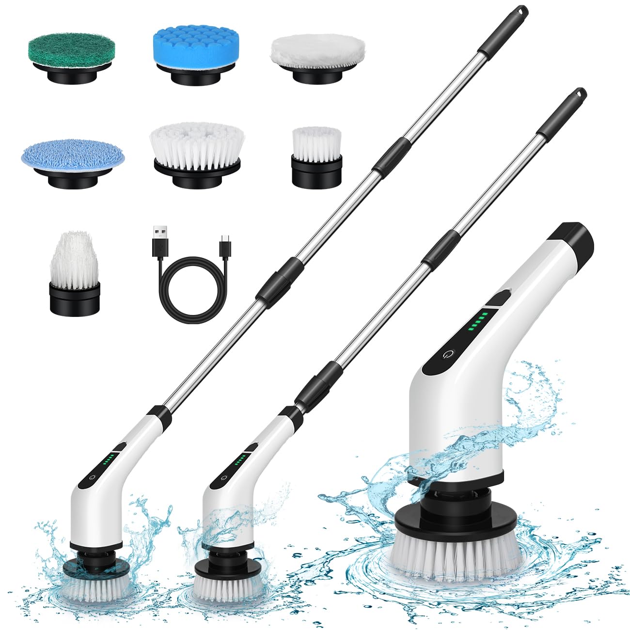 Electric Spin Scrubber Cordless Bath Tub Power Scrubber Bathroom Cordless Cleaning Brush with 7 Replaceable Drill Brush Heads Shower Cleaning