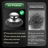Onewly 2Pack Steel Wool Scrubber with Handle, Stainless Steel Scrubber for Cleaning Cast Iron, Dishes, Stock Pots, Pans, Griddles, Grills, Silver