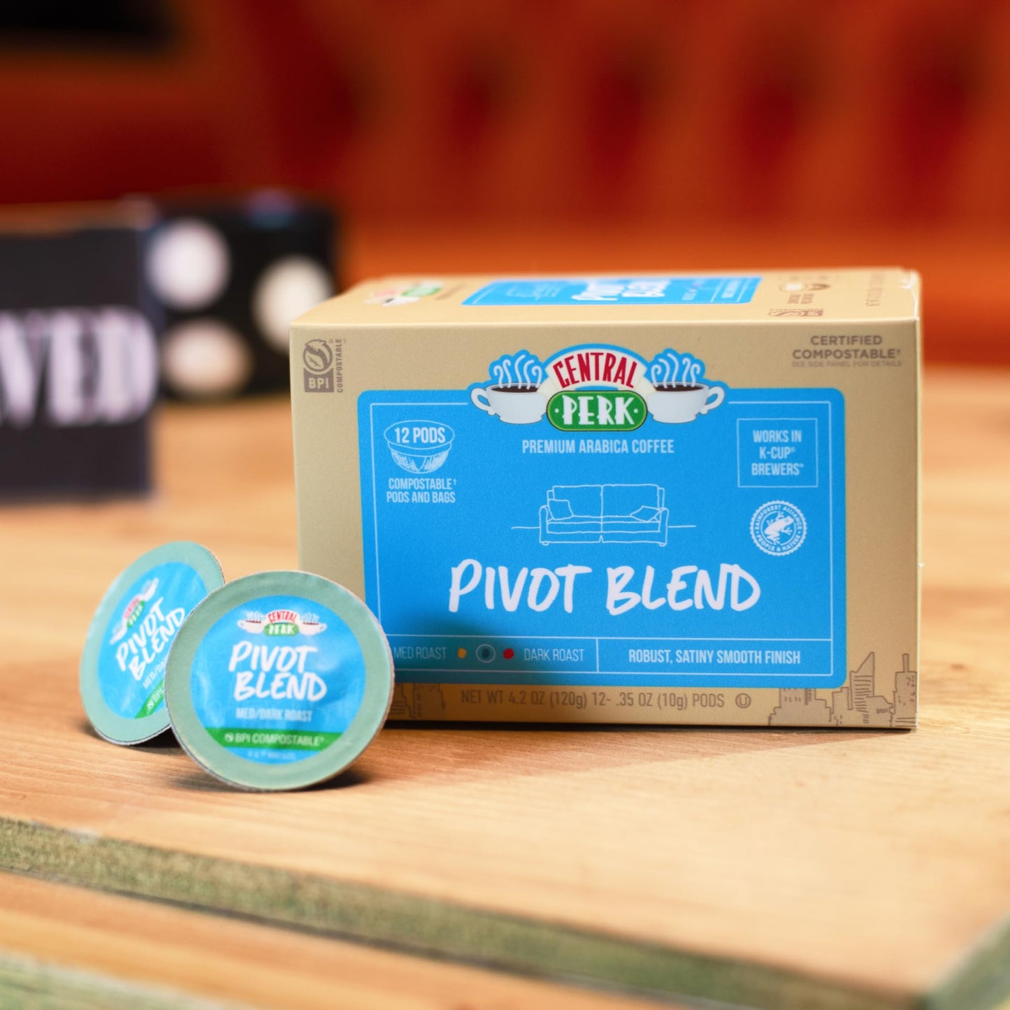 Central Perk Medium Dark Roast Single Serve Coffee Pods Compatible with K-Cup Brewers - "Pivot Blend", 100% Arabica Coffee with Bright Citrus, Sweet