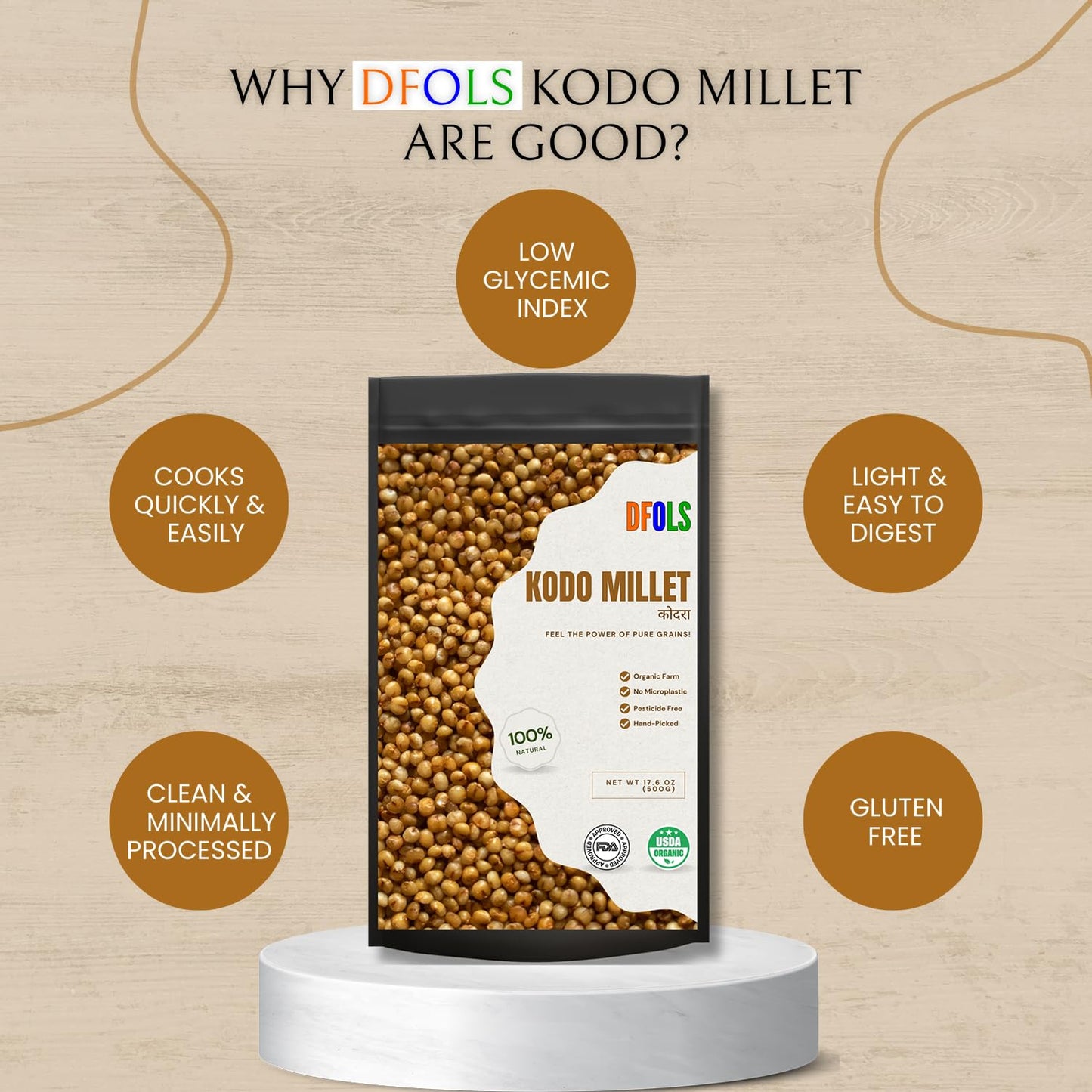 DFOLS Kodo Millet Whole Grain Mild Earthy Flavor for Cooking 0.55lb 8.82oz (250g) Premium Quality ??????
