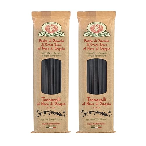 Rustichella d'Abruzzo Tonnarelli with Squid Ink, Long Italian Pasta with Cuttlefish, Ideal for Shellfish, Spicy Fish Sauce & Olive Oil Dishes