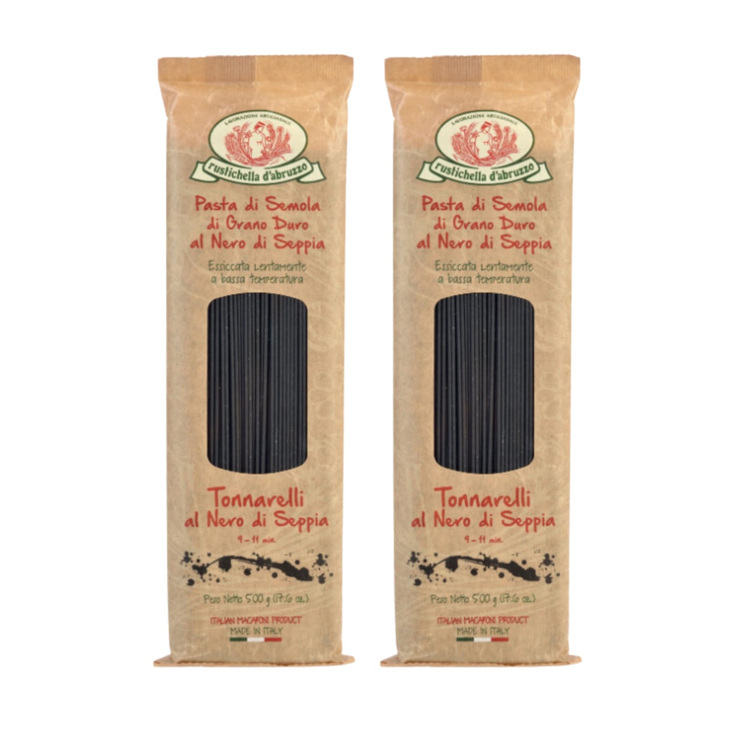 Rustichella d'Abruzzo Tonnarelli with Squid Ink, Long Italian Pasta with Cuttlefish, Ideal for Shellfish, Spicy Fish Sauce & Olive Oil Dishes