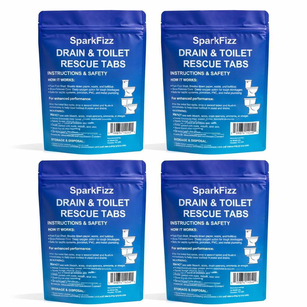 SparkFizz Toilet & Drain Cleaning Tablets - Powerful Foaming Cleaner - Removes Odor & Buildup - Septic Safe - 4/8 / 16 Count (1)