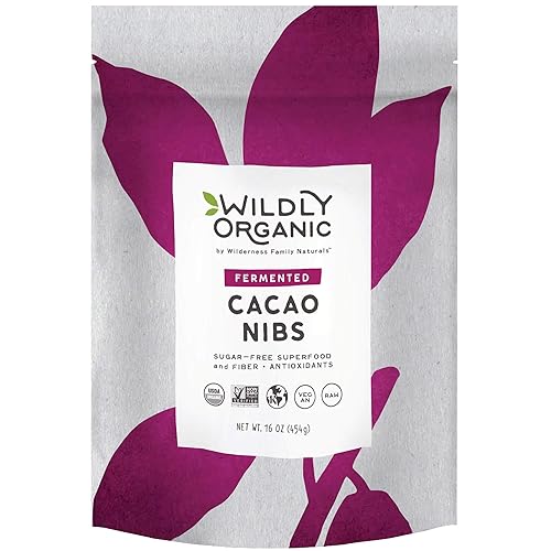 Wildly Organic Fermented Cacao Nibs 16 Oz, 1 lb Bag - Organic, Non-Alkalized, Minimally Processed, Raw, Non-GMO, Kosher, Vegan, Premium Rich Chocolate Flavor - Perfect in Smoothies, Yogurt, Oatmeal, Granola, Baking, Fruits, & Ice Cream