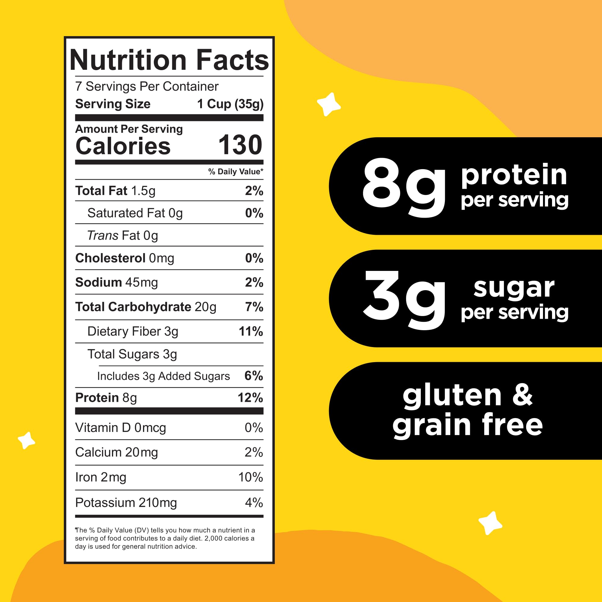 Three Wishes Grain-Free Protein Breakfast Cereal - 8g Protein and 3g Fiber - Healthy, Low-Sugar Breakfast Cereal, Gluten Free, Vegan-Friendly