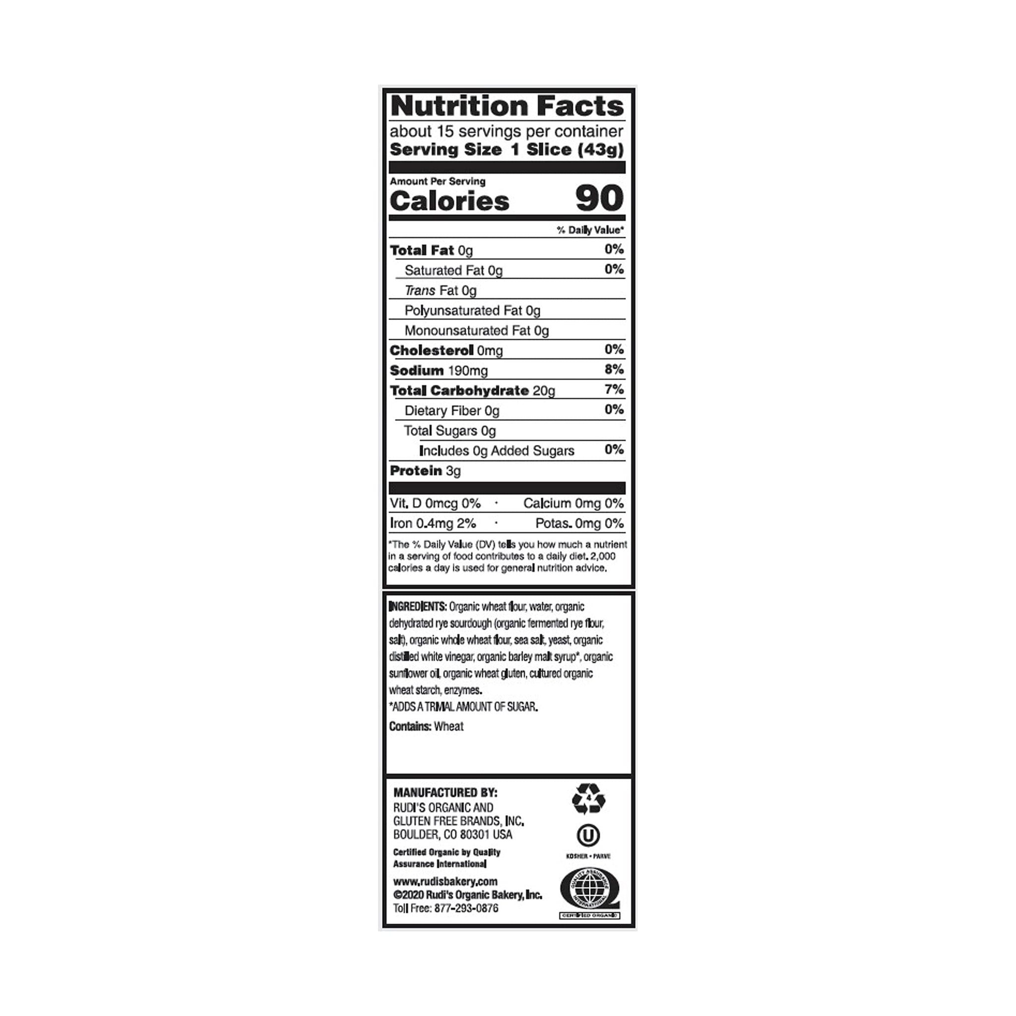 Rudis Bakery Organic Mountain Sourdough Bread, 22 OZ