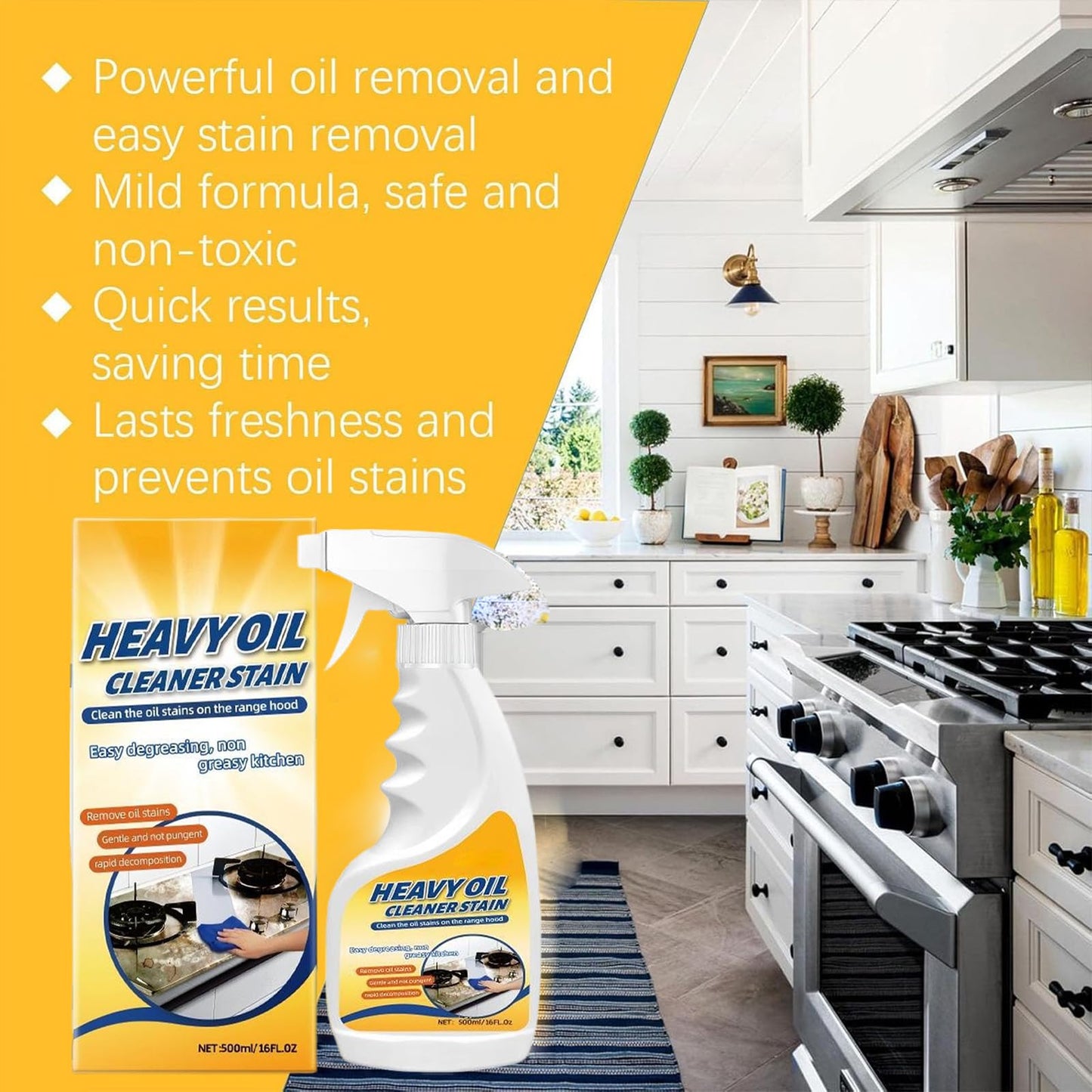 RNAISIKIY Multi-Purpose Heavy Grime Duty Cleaner, 2026 New Heavy Oil Cleaner Stain, 500ML/16.9FL Oz Heavy Oil Stain Cleaner Kitchen, Degreaser Spray