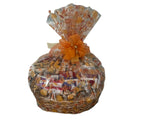 Festive Fall Gourmet and Chocolate Gift Basket. Hand-Crafted and Customizable with a huge double bow. Filled with chocolates, cookies, candy, snacks