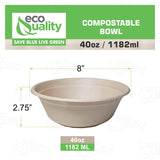 EcoQuality [150 Pack] 40 oz Round Disposable Compostable Paper Bowls Heavy-Duty, Eco-Friendly Natural Bagasse Unbleached, Heat Resistant, 100%