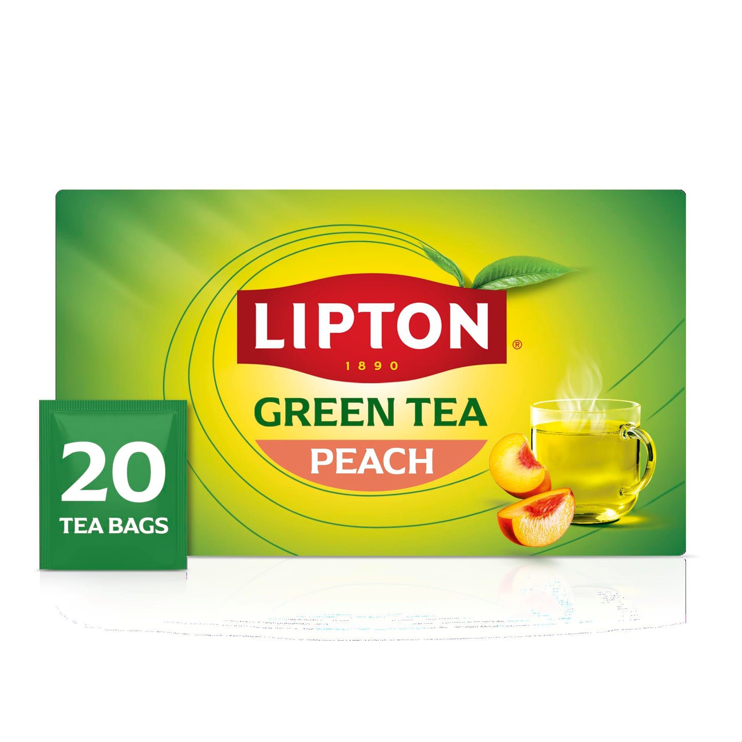 Lipton Peach Green Tea Bags, Flavored, Unsweetened Teabags for Hot Tea or Peach Iced Tea with Caffeine and Flavonoids, 20 Total Tea Bags