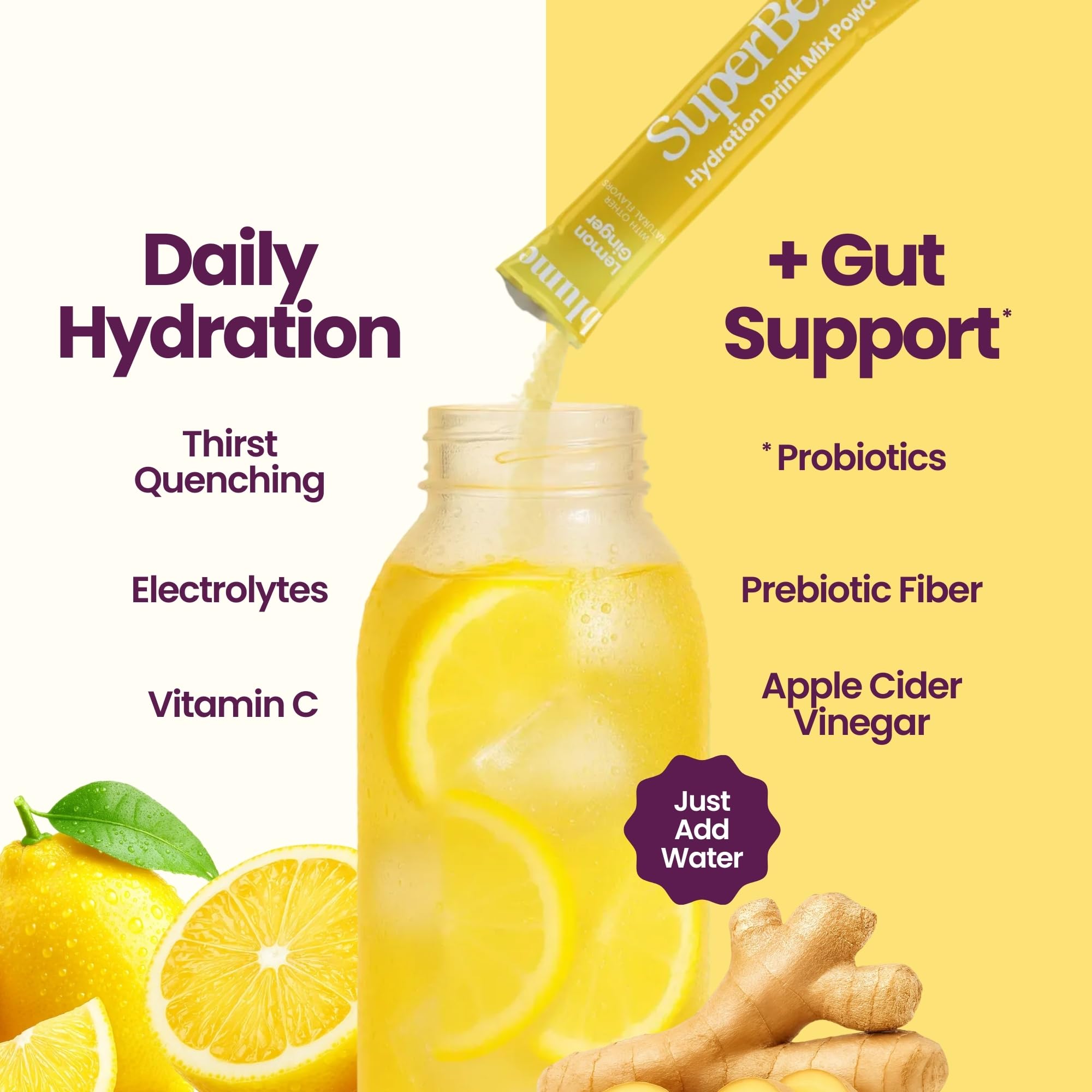 Blume SuperBelly Gut Health + Hydration, Daily Sugar Free Probiotics, Prebiotic Fiber, and Electrolytes Powder Packets for Digestion Support, Stacked