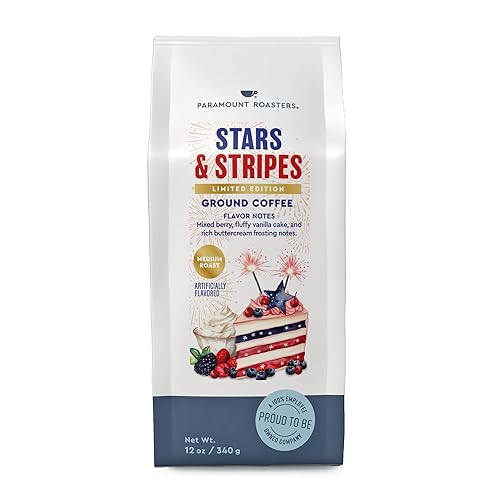 Paramount Roasters Stars & Stripes Birthday Cake Flavored Coffee, 12oz Ground 100% Arabica - Buttercream & Mixed Berry, Patriotic Limited Edition