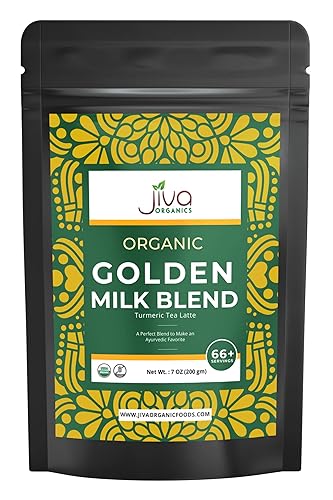 Jiva Organics Turmeric Tea Latte - Golden Milk Powder 7 Ounce Bag - Ashwagandha, Cardamom, Ginger, Black Pepper & More