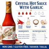 Crystal Louisiana's Pure Hot Sauce with Garlic, 12 Ounce, Aged Cayenne Peppers, Medium Heat, Flavor Gumbo to Bloody Mary's