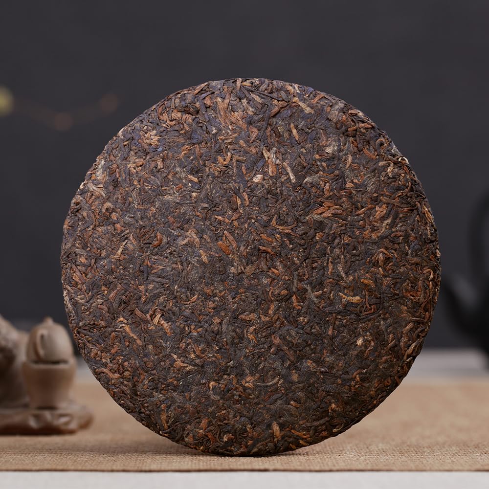SANRAN Pu Erh Tea, Aged Puer Tea Cake, Ripe Puerh Black Tea, Year 2015, 12.60oz
