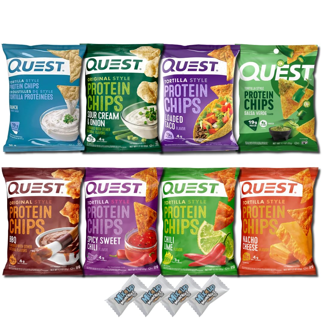 Protein Chips Variety Pack - 8-Flavors + 4 MIMM MInts | High Protein 18-20g Per Bag | Keto Snacks, Baked, Crunchy, Gluten Free, and Low Calorie Snacks