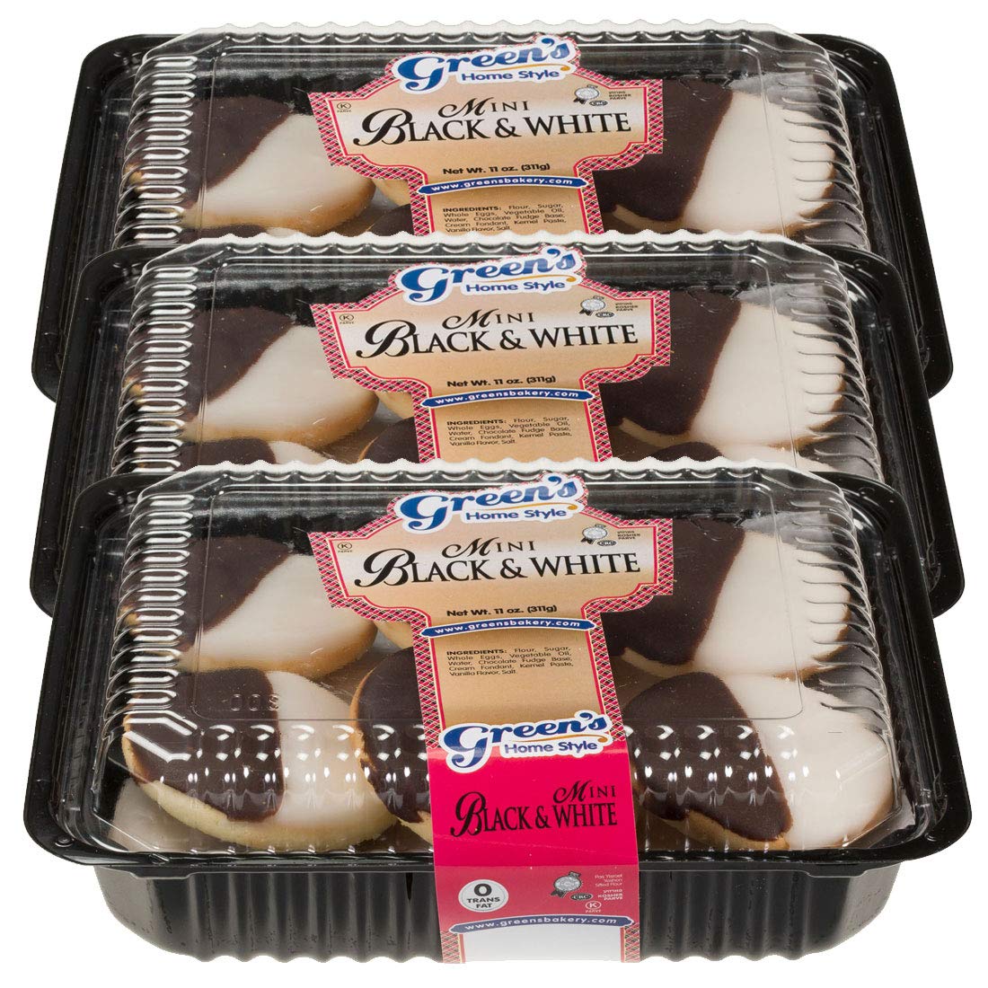 Green's Bakery Hand-Dipped Mini Black and White Cookies, 3 Pack, Chocolate and Vanilla, Dairy and Nut Free, OK Certified Kosher and Pareve, Delicious