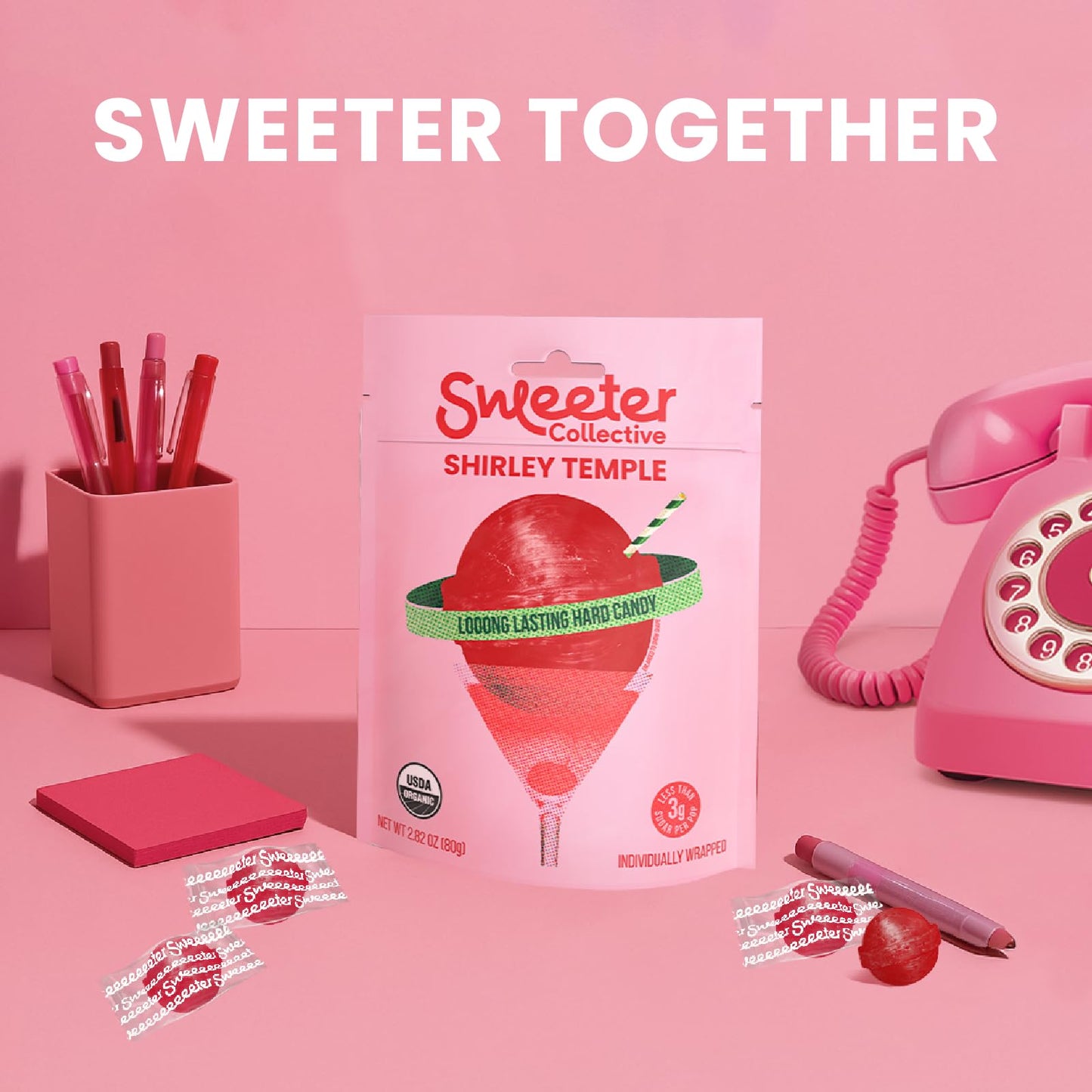 Sweeter Collective Hard Candy, Organic & Long-Lasting 15 Pops 2.82 oz - Shirley Temple