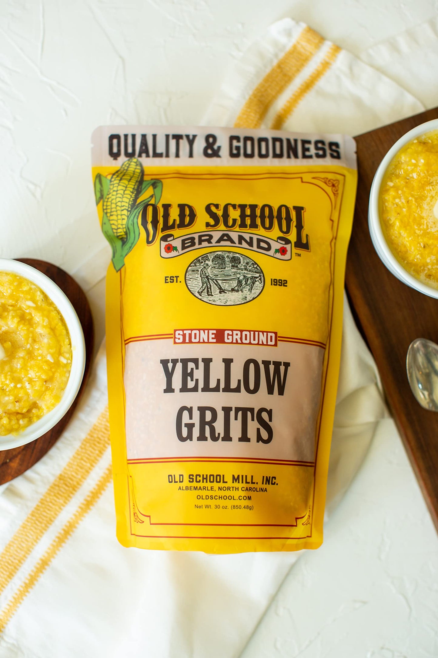 Old School Brand™ Stone Ground Yellow Corn Grits, 30 ounces | Gluten Free, Medium-Coarse Ground | Made in USA