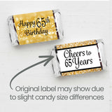 Black and Gold 65th Birthday Party Mini Candy Bar Wrappers - 42 Stickers
