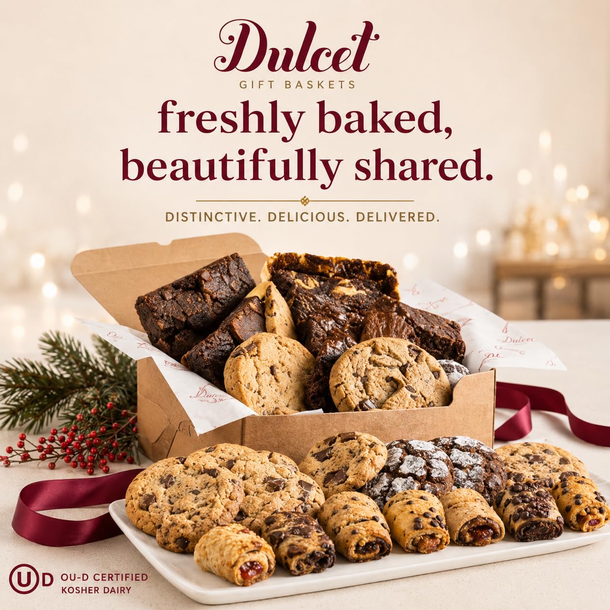 Dulcet Gourmet Cookie & Brownie Gift Basket - Freshly-Baked Bakery Gift Box with Gourmet Treats Assortment - Delicious Baked Treats for Gifting, Movie