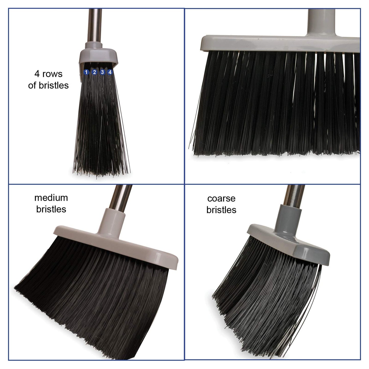 JFB Home Products BristleComb Outdoor Broom & Dustpan Set Upright, 49" Long Adjustable Broom, Long Handle, Self-Cleaning Comb & 2 Interchangeable