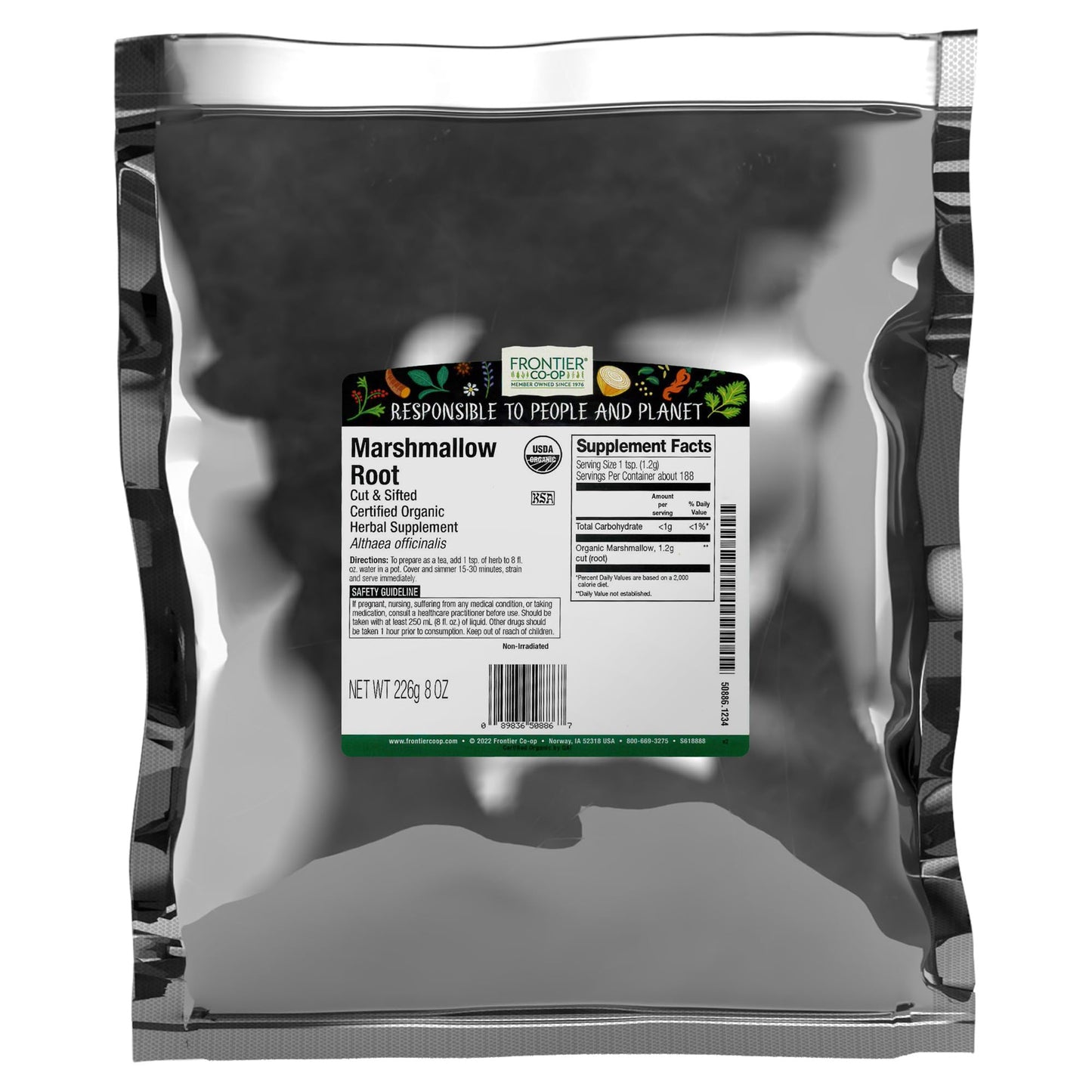Frontier Co-op Organic Marshmallow Root Herb, Cut and Sifted - For Marshmallow Root Tea, Powder, Capsules and More - Kosher | 16 Ounce (Pack of 1)
