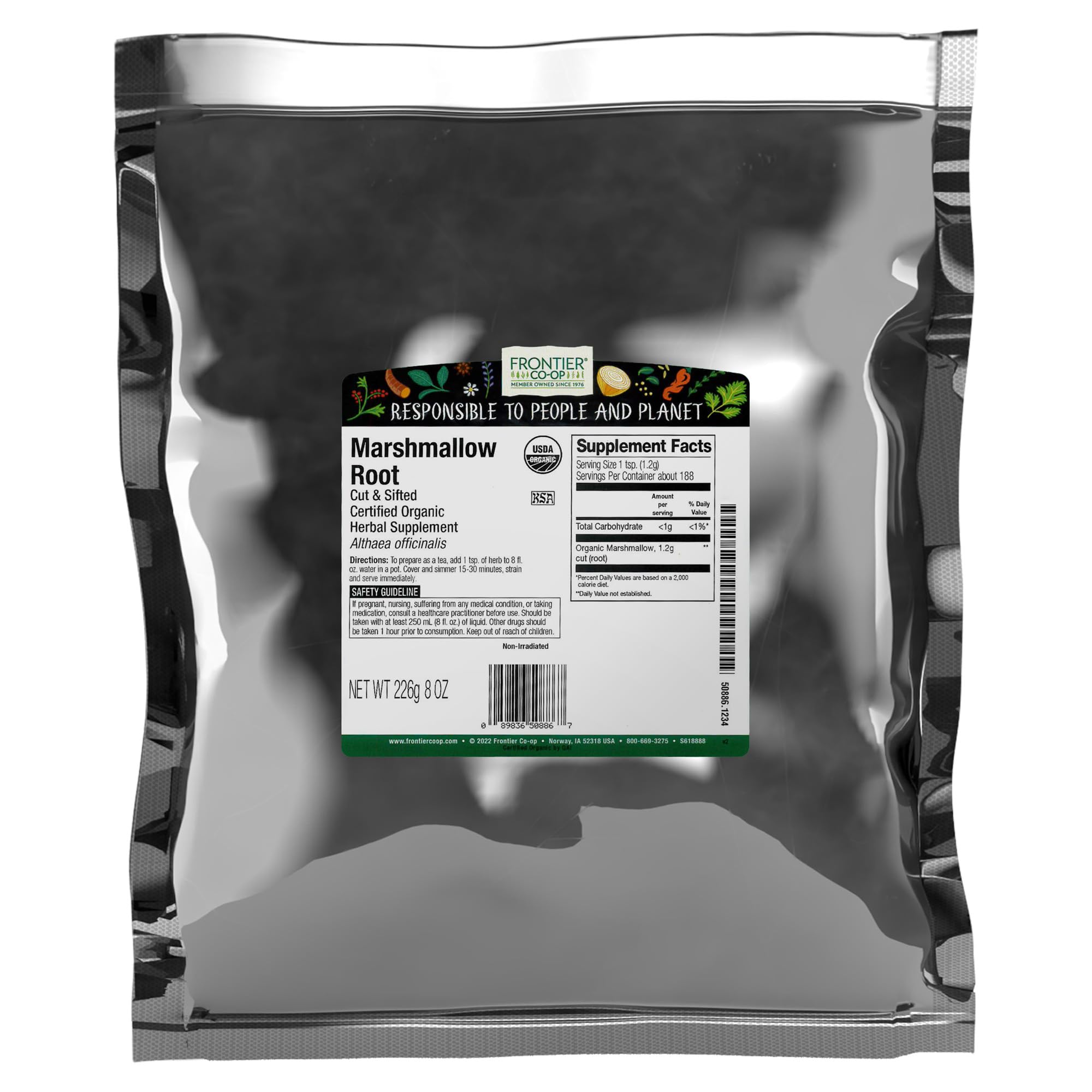 Frontier Co-op Organic Marshmallow Root Herb, Cut and Sifted - For Marshmallow Root Tea, Powder, Capsules and More - Kosher | 16 Ounce (Pack of 1)