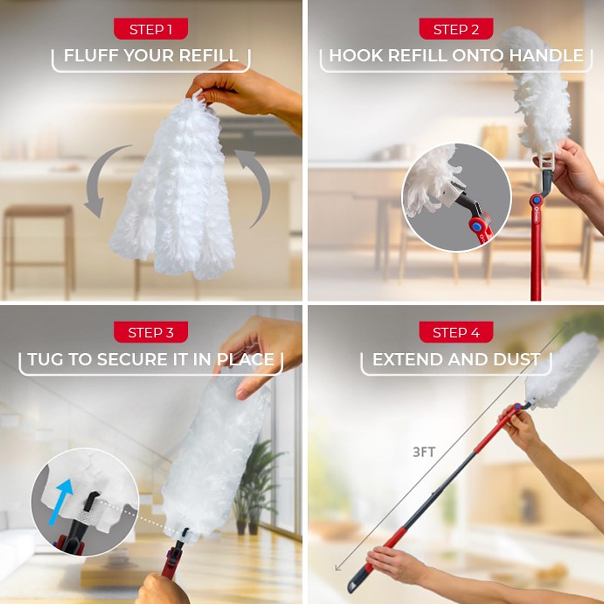 O-Cedar Flex & Catch Heavy Duty Dusting Kit with 3 Disposable Duster Refills | New & Improved Model | Extendable 3 Ft Handle with Stay-On Duster Hook