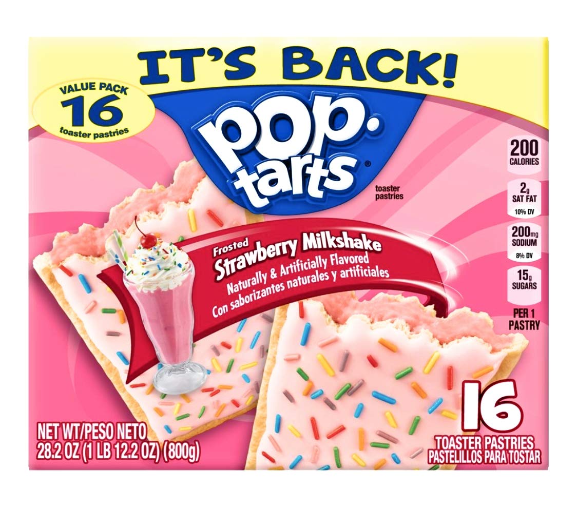 Kellogg’s Pop-Tarts Breakfast Toaster Pastries, Frosted Strawberry Milkshake, 28.2 oz, Value Pack (16 Count)