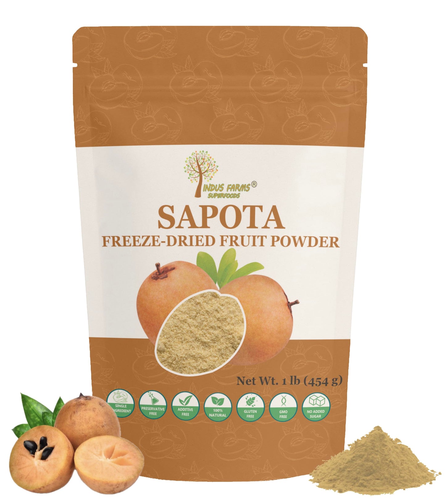 Indus Farms Sapota Freeze-Dried Fruit Powder, Unique Flavor For Smoothies, Baking, Desserts & Functional Beverages, Natural Sweetener, No Additives or