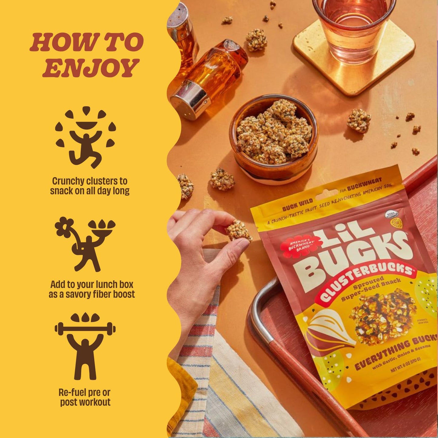 Clusterbucks Superfood Clusters - Grain-Free, Keto-Friendly Snack Bites with Regeneratively Grown Sprouted Buckwheat- Gluten-Free, Low-Carb, Organic