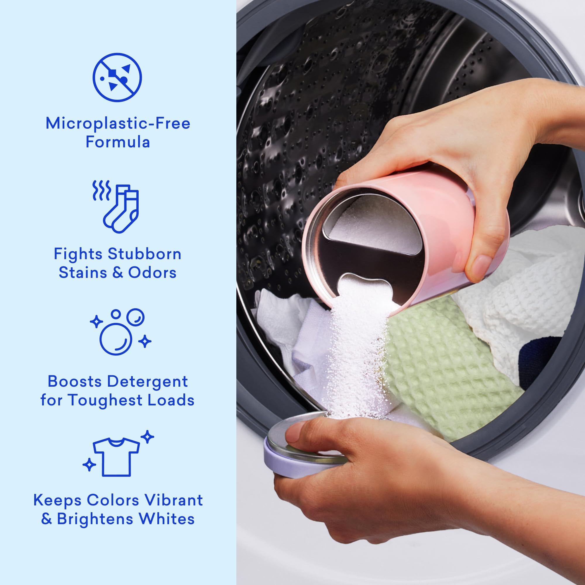 BLUELAND Oxi Laundry Booster Powder with Tin, Starter Set, Clear Skies Scent, 25 Loads, 17.6 oz, Plastic-Free, Eco Friendly, Oxy Cleaner, Stain